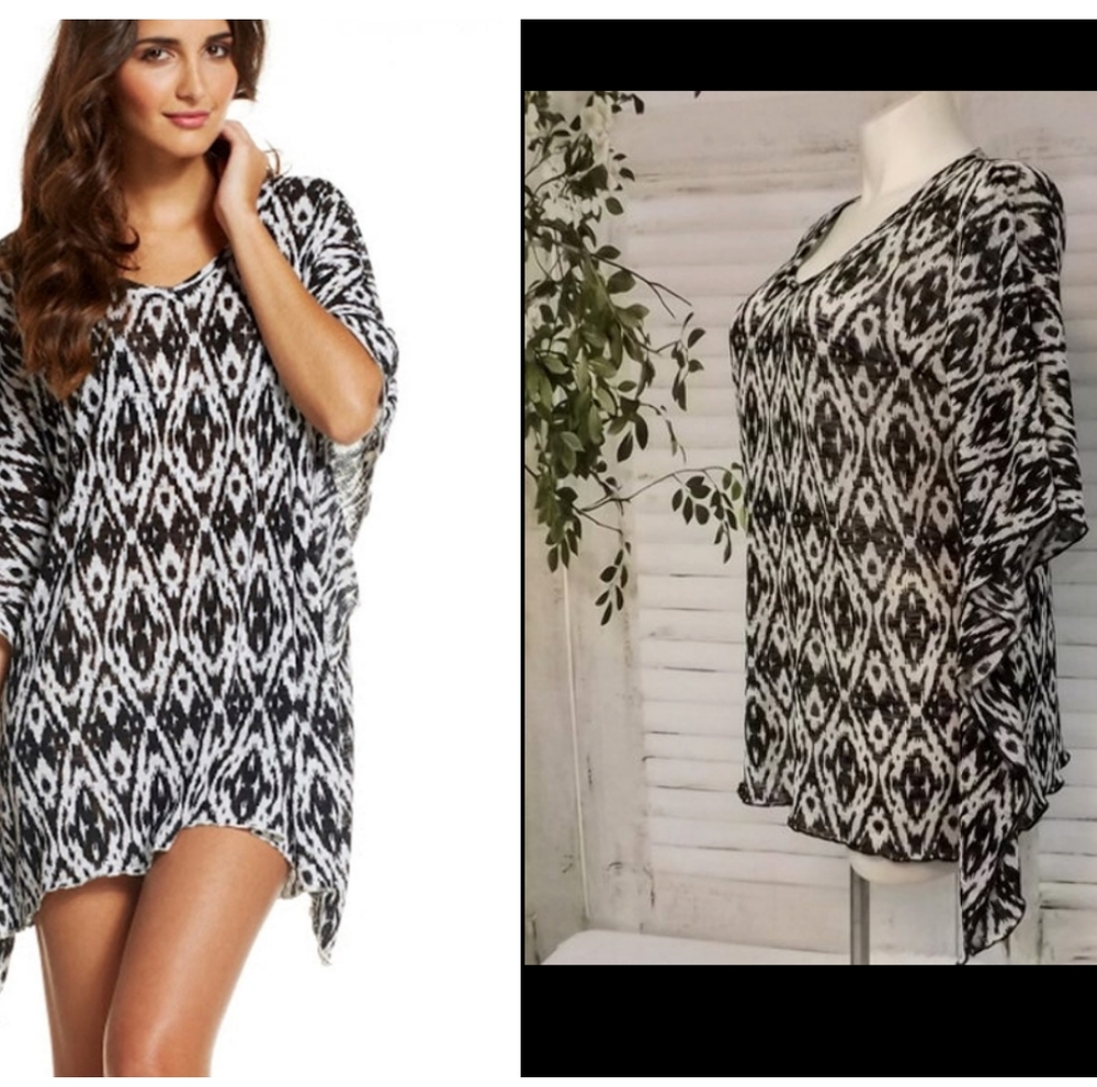 Elan Beach Boho Black & White CoverUp, Size S